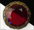 Vintage Large Signed Capri Openback Siam Red Glass Rhinestone Brooch Pin Pendant 1950's