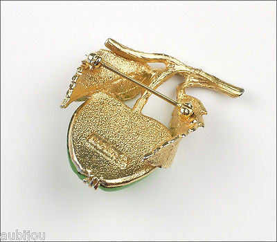 Vintage Napier Frosted Molded Glass Light Green Apple Brooch Pin Fruit Jewelry