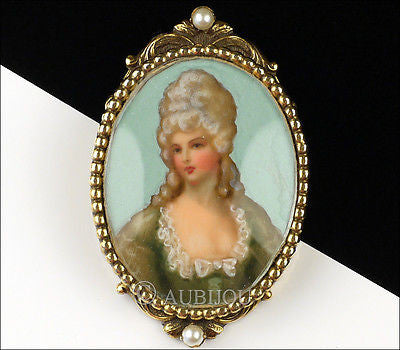 Vintage Original By Robert Hand Painted Portrait Miniature Brooch Pin Pendant