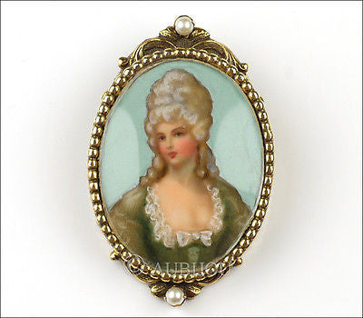 Vintage Original By Robert Hand Painted Portrait Miniature Brooch Pin Pendant