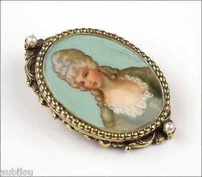 Vintage Original By Robert Hand Painted Portrait Miniature Brooch Pin Pendant