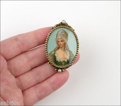 Vintage Original By Robert Hand Painted Portrait Miniature Brooch Pin Pendant
