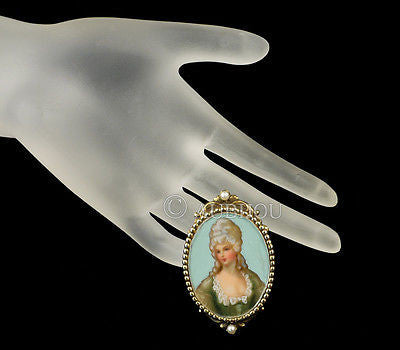 Vintage Original By Robert Hand Painted Portrait Miniature Brooch Pin Pendant