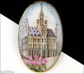 Vintage Porcelain Hand Painted Gothic Revival Cathedral Brooch Pin Renaissance