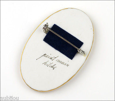 Vintage Porcelain Hand Painted Gothic Revival Cathedral Brooch Pin Renaissance