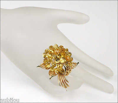 Vintage Trifari Briolette Light Topaz Rhinestone Brooch Pin Set Drop Earrings