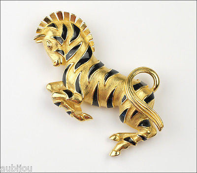Vintage Trifari Figural Zebra Horse Enamel Animal Brooch Pin Safari 1990's Jewelry