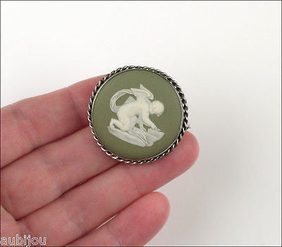 Vintage Wedgwood Sterling Silver Jasperware Cupid Porcelain Cameo Brooch Pin