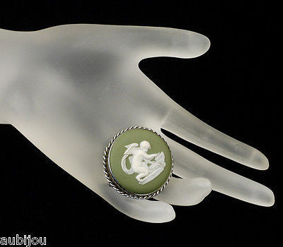 Vintage Wedgwood Sterling Silver Jasperware Cupid Porcelain Cameo Brooch Pin