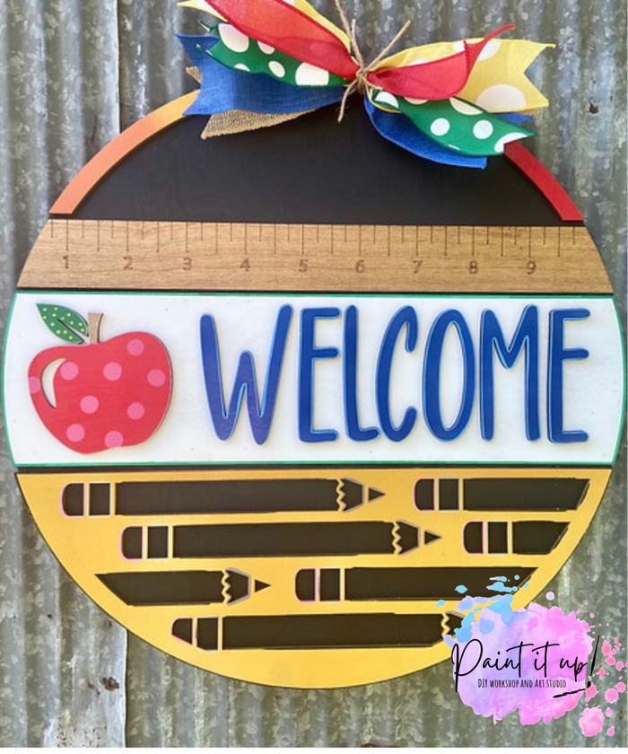 Welcome Pencils Wooden Door Hanger