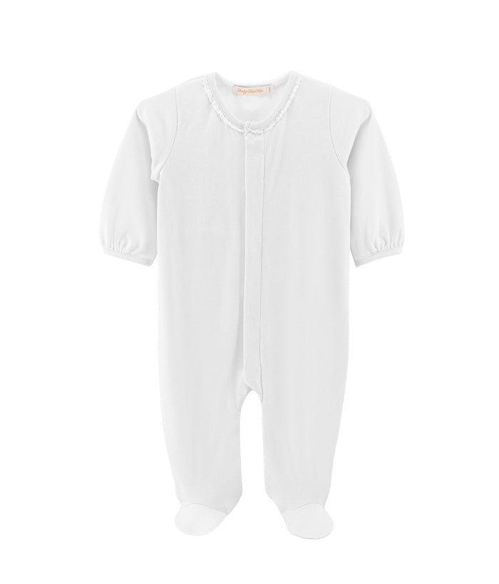 White Footie with Lace Trim