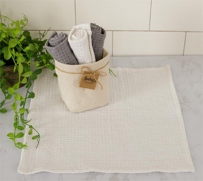 White & Gray Waffle Dish Cloth Set